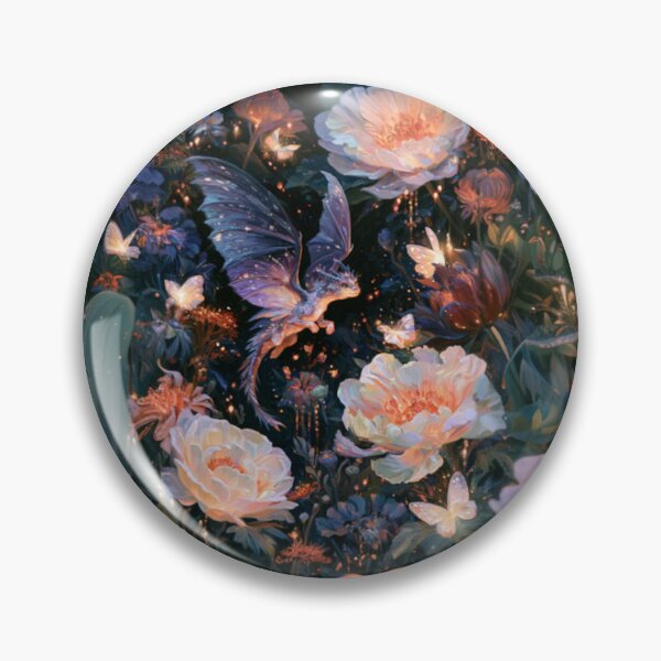 Item preview, A tiny Fae Dragon fluttering through a magical flower garden filled with glowing butterflies, Fantasy & Mythological Creatures designed and sold by CDC40.