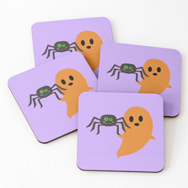 Item preview, Cute Orange Ghost and Friendly Spider Halloween Art designed and sold by SolutionsArt.
