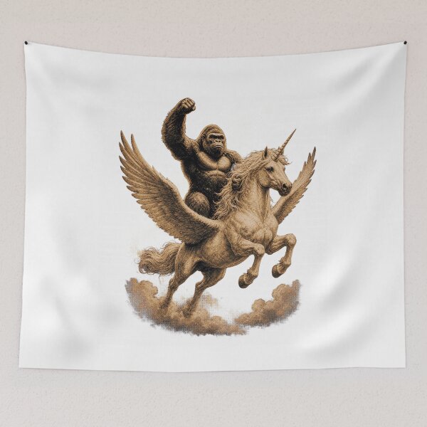 Item preview, Gorilla Riding Flying Winged Unicorn Funny Epic Fantasy Animal Meme Art designed and sold by JapanAnimeS3.