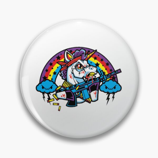 Item preview, Angry Cartoon Unicorn Carrying Rifle Rainbow Art designed and sold by TrautePfeiffer.