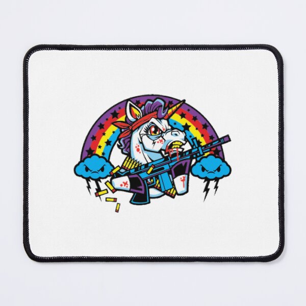 Item preview, Angry Cartoon Unicorn Carrying Rifle Rainbow Art designed and sold by TrautePfeiffer.