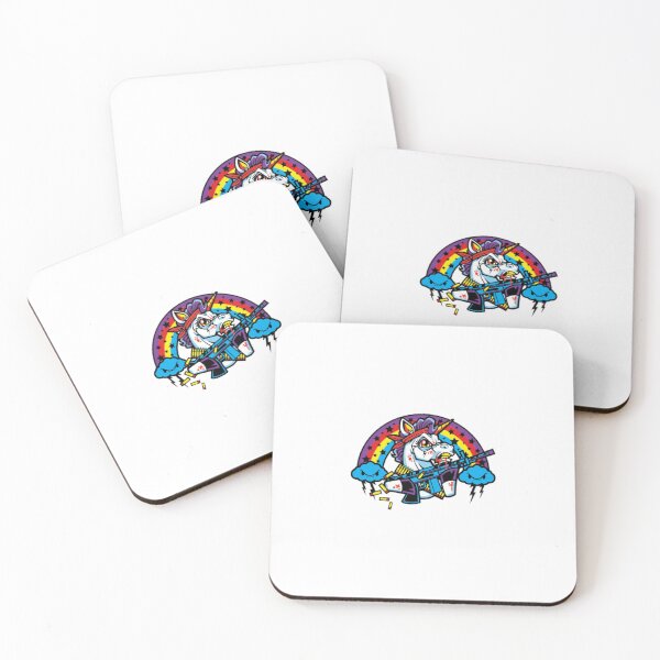 Item preview, Angry Cartoon Unicorn Carrying Rifle Rainbow Art designed and sold by TrautePfeiffer.