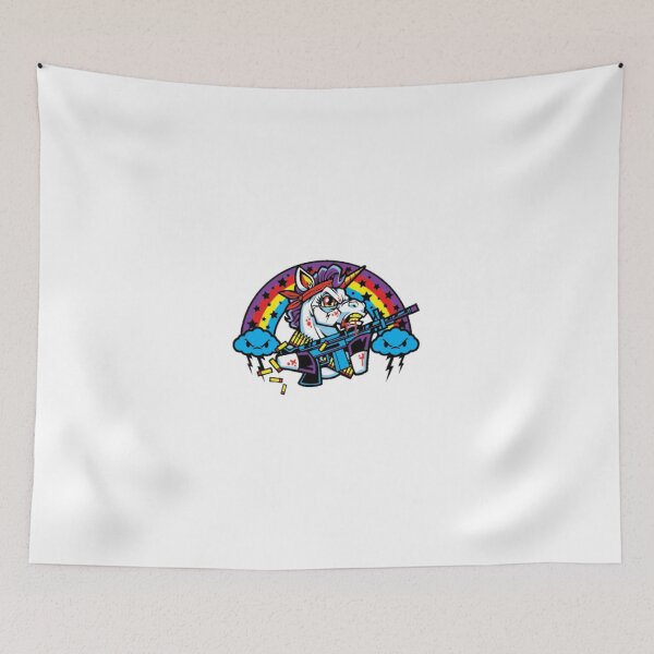 Item preview, Angry Cartoon Unicorn Carrying Rifle Rainbow Art designed and sold by TrautePfeiffer.