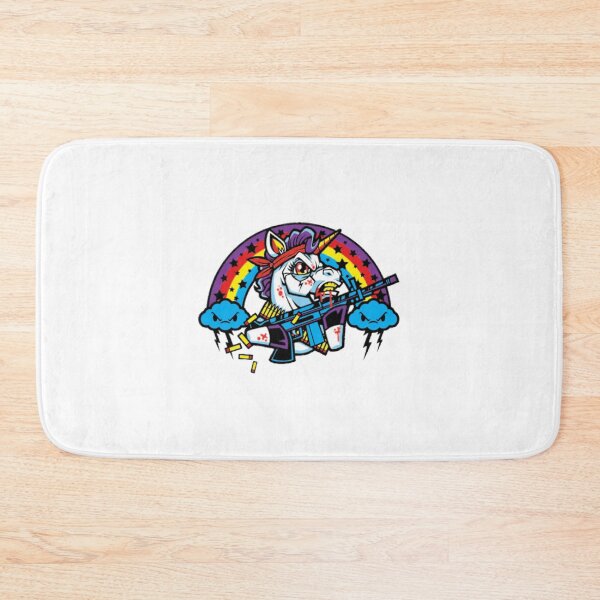 Item preview, Angry Cartoon Unicorn Carrying Rifle Rainbow Art designed and sold by TrautePfeiffer.