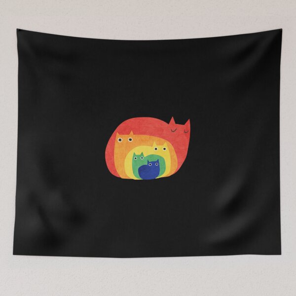 Item preview, Minimalist Abstract Rainbow Cat Family Painting designed and sold by TrautePfeiffer.