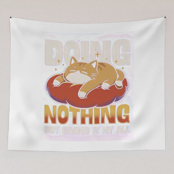 Item preview, Doing Nothing But Giving It My All Funny Sleeping Cat Lazy Retro Pet Meme designed and sold by JapanAnimeS3.