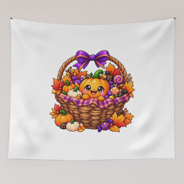 Item preview, Cute Kawaii Halloween Pumpkin Basket – Chibi Pumpkin Candy Autumn Design designed and sold by Pixanova.