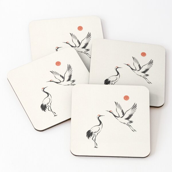Item preview, Japanese Red-Crowned Cranes Sumi-E Ink Painting, Minimalist Bird Art designed and sold by Sumi-Pixel.