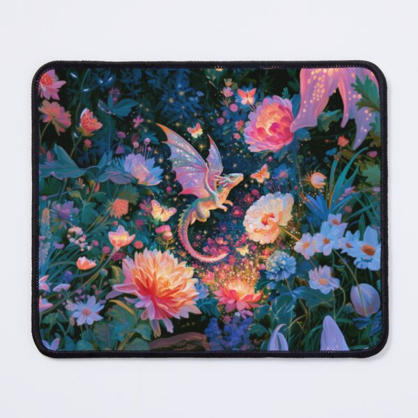 Item preview, A tiny Fae Dragon fluttering through a magical flower garden filled with glowing butterflies, Fantasy & Mythological Creatures designed and sold by CDC40.