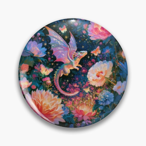 Item preview, A tiny Fae Dragon fluttering through a magical flower garden filled with glowing butterflies, Fantasy & Mythological Creatures designed and sold by CDC40.