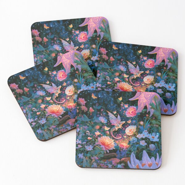 Item preview, A tiny Fae Dragon fluttering through a magical flower garden filled with glowing butterflies, Fantasy & Mythological Creatures designed and sold by CDC40.