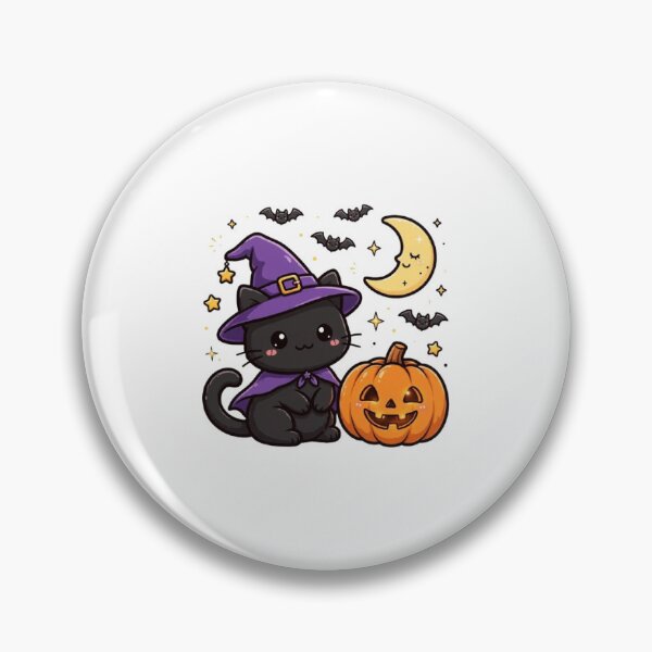 Item preview, Cute Kawaii Witch Cat Sticker – Spooky Halloween Black Cat with Pumpkin & Crescent Moon designed and sold by ArchanaKatoch.