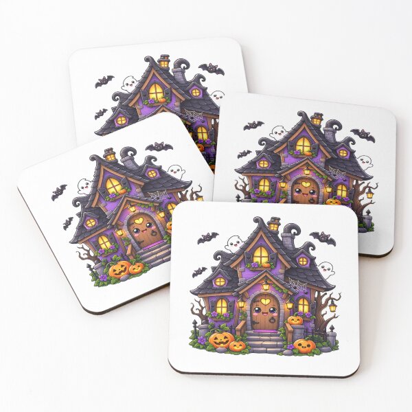 Item preview, Cute Kawaii Haunted House Halloween – Chibi Spooky Cottage with Pumpkins designed and sold by Pixanova.
