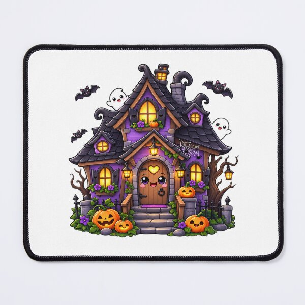 Item preview, Cute Kawaii Haunted House Halloween – Chibi Spooky Cottage with Pumpkins designed and sold by Pixanova.