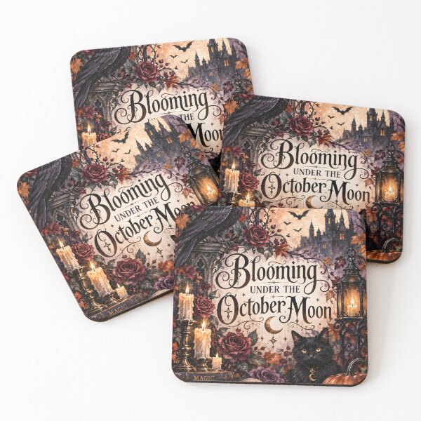 Item preview, Blooming Under the October Moon – Gothic Halloween Raven, Black Cat & Pumpkins designed and sold by blankTeeShirt.