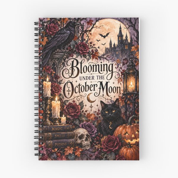 Item preview, Blooming Under the October Moon – Gothic Halloween Raven, Black Cat & Pumpkins designed and sold by blankTeeShirt.