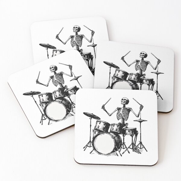 Item preview, Skeleton Drummer Playing Drums Linocut Art designed and sold by Lady-K-.