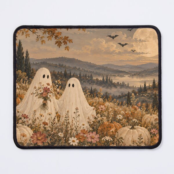 Item preview, Cottagecore Ghost Pair in Autumn Wildflower Meadow Oil Painting designed and sold by Jozefin's Studio.