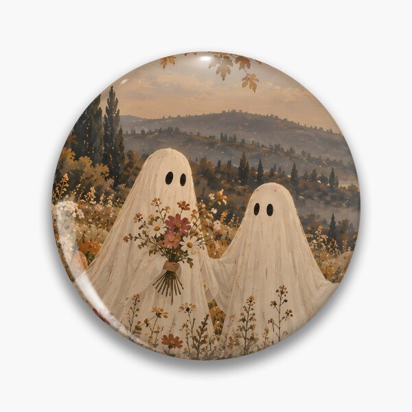 Item preview, Cottagecore Ghost Pair in Autumn Wildflower Meadow Oil Painting designed and sold by Jozefin's Studio.