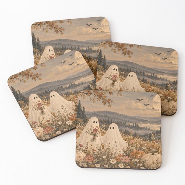 Item preview, Cottagecore Ghost Pair in Autumn Wildflower Meadow Oil Painting designed and sold by Jozefin's Studio.