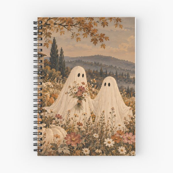 Item preview, Cottagecore Ghost Pair in Autumn Wildflower Meadow Oil Painting designed and sold by Jozefin's Studio.