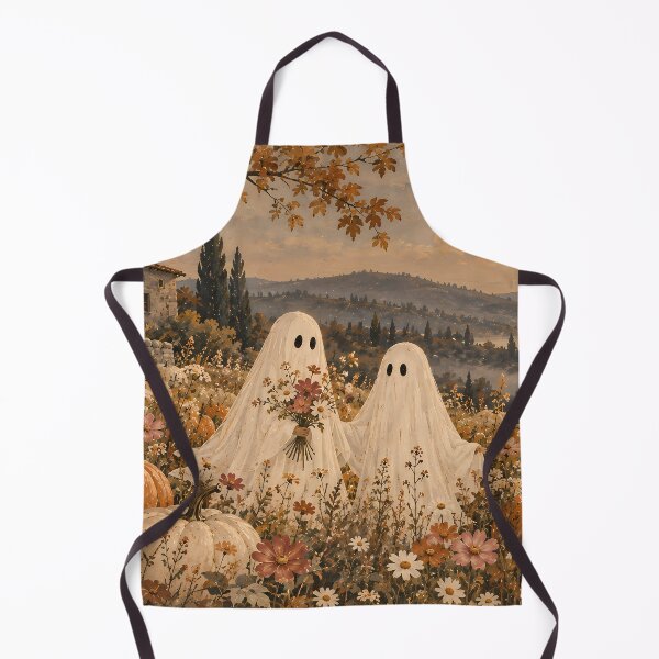 Item preview, Cottagecore Ghost Pair in Autumn Wildflower Meadow Oil Painting designed and sold by Jozefin's Studio.