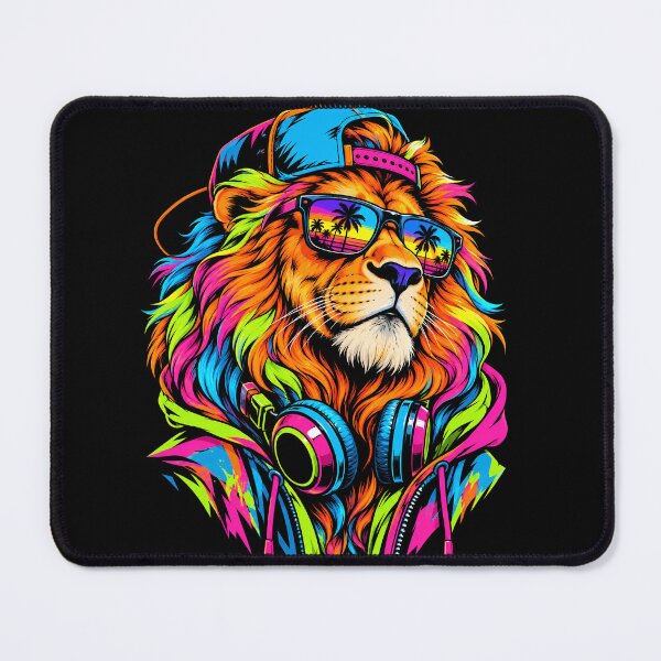 Item preview, Neon Lion DJ Sunset Retro Hip Hop Music Lover designed and sold by ArcaneArtistry.