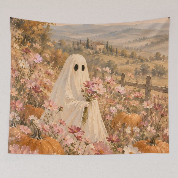 Item preview, Cottagecore Ghost Oil Painting Autumn Flower Field designed and sold by Jozefin's Studio.