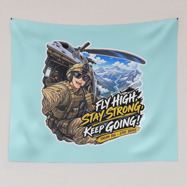 Item preview, Fly High Stay Strong Keep Going - Anime Military Pilot Helicopter Selfie designed and sold by carestazafeli.