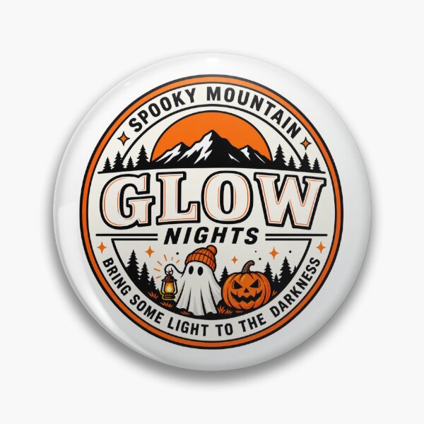Item preview, Spooky Mountain Glow Nights – Halloween Ghost & Pumpkin Badge designed and sold by Apex Designs.