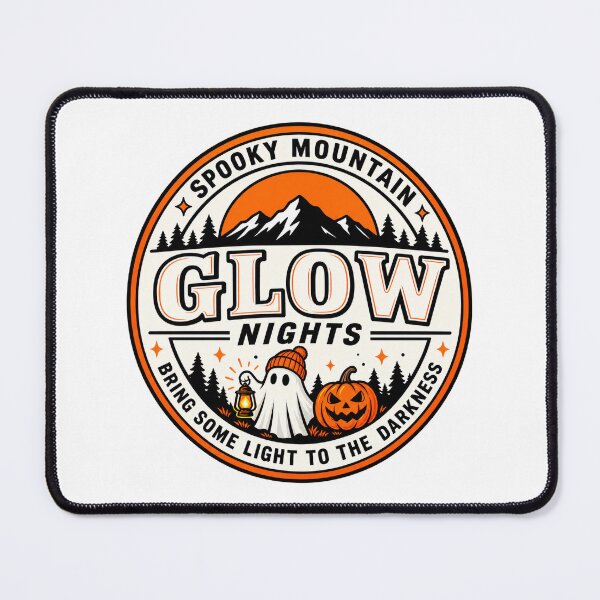 Item preview, Spooky Mountain Glow Nights – Halloween Ghost & Pumpkin Badge designed and sold by Apex Designs.