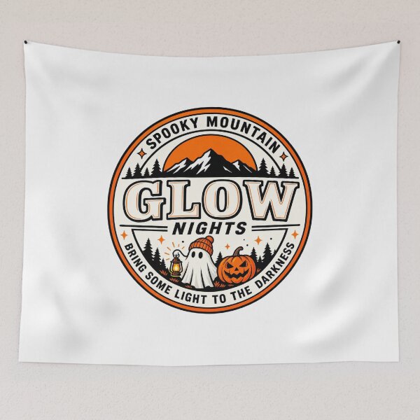 Item preview, Spooky Mountain Glow Nights – Halloween Ghost & Pumpkin Badge designed and sold by Apex Designs.