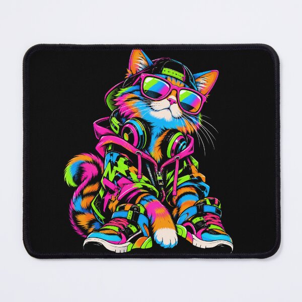Item preview, Neon Hip Hop Cat DJ with Sunglasses Colorful Streetwear designed and sold by ArcaneArtistry.