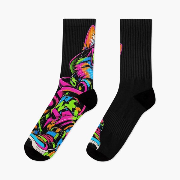 Item preview, Neon Hip Hop Cat DJ with Sunglasses Colorful Streetwear designed and sold by ArcaneArtistry.