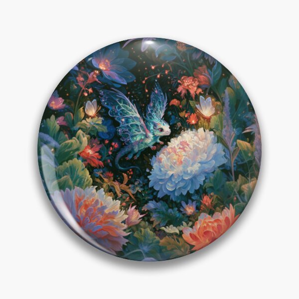 Item preview, A tiny Fae Dragon fluttering through a magical flower garden filled with glowing butterflies, Fantasy & Mythological Creatures designed and sold by CDC40.