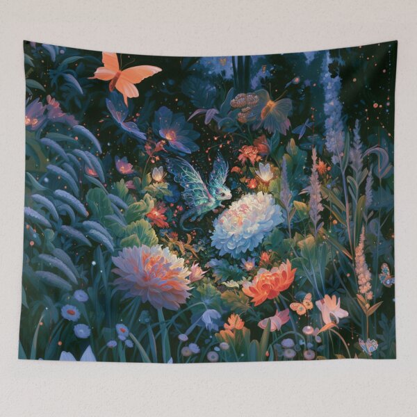 Item preview, A tiny Fae Dragon fluttering through a magical flower garden filled with glowing butterflies, Fantasy & Mythological Creatures designed and sold by CDC40.