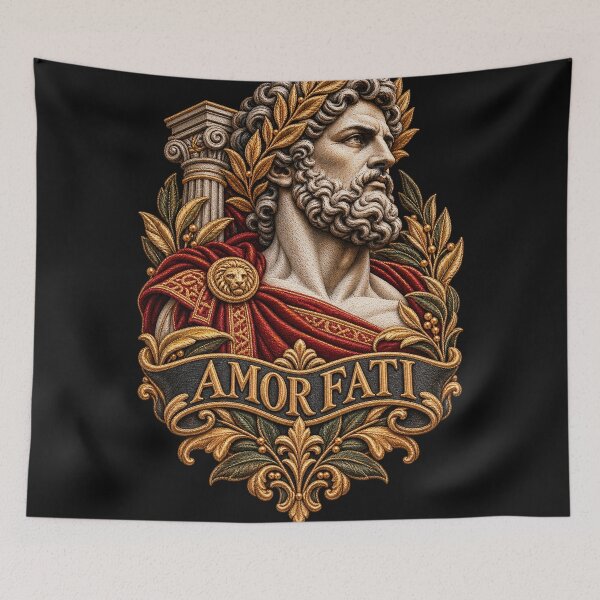 Item preview, Amor Fati Roman Statue Embroidery – Latin Motto Classical Art designed and sold by Emoji Emblems.