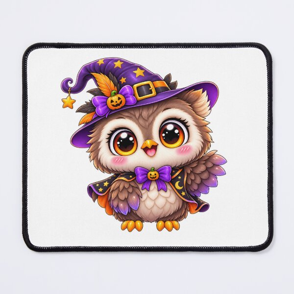 Item preview, Cute Halloween Owl Witch – Kawaii Spooky Owl with Witch Hat & Pumpkin designed and sold by Pixanova.