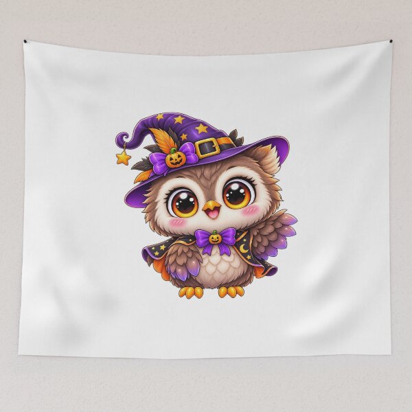 Item preview, Cute Halloween Owl Witch – Kawaii Spooky Owl with Witch Hat & Pumpkin designed and sold by Pixanova.