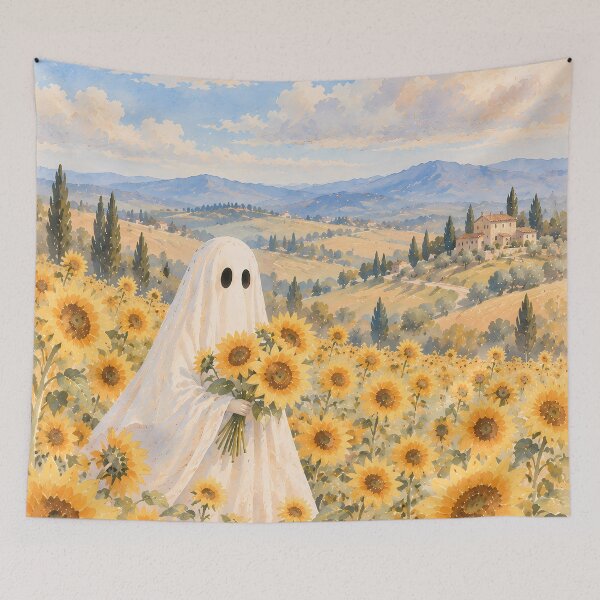Item preview, Cottagecore Ghost Watercolour in Sunflower Field Tuscany designed and sold by Jozefin's Studio.