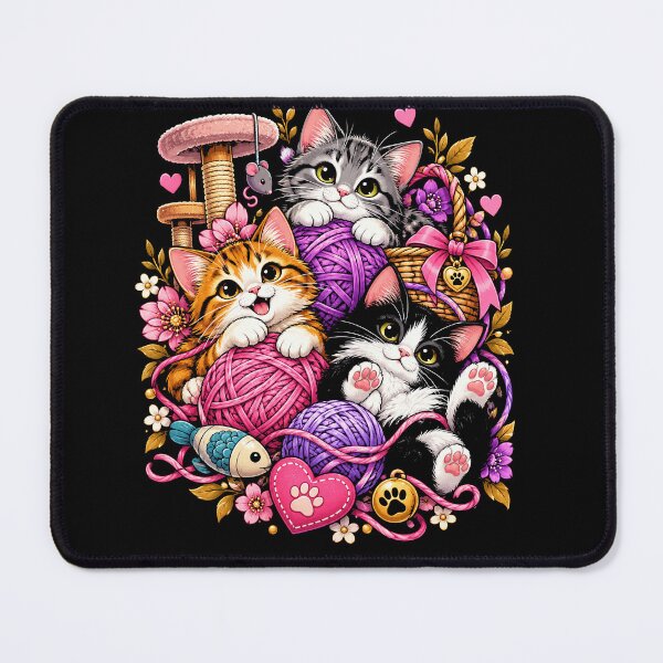 Item preview, Cute Kawaii Cats Playing With Yarn Hearts and Flowers designed and sold by ArcaneArtistry.