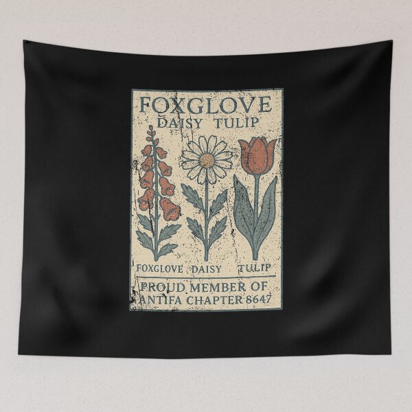 Item preview, Foxglove Daisy Tulip Vintage Botanical Flower Chart Anti Fascist Political Parody designed and sold by RamonaTeal.