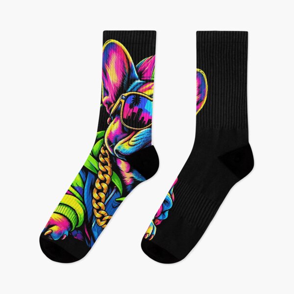 Item preview, Neon Hip Hop Bulldog with Sunglasses Colorful Streetwear Dog designed and sold by ArcaneArtistry.