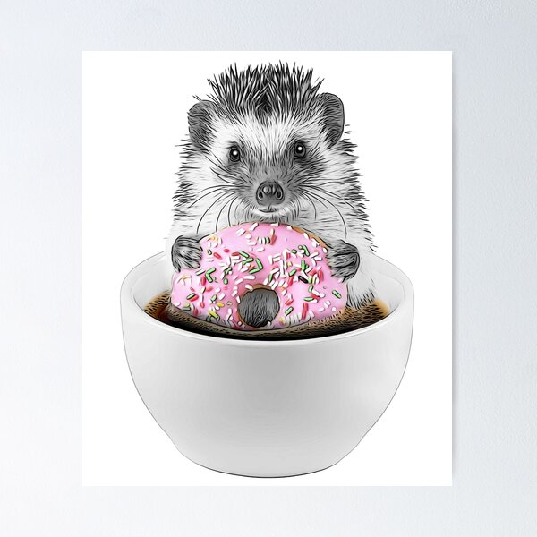Item preview, Black and White Hedgehog with Pink Donut designed and sold by PLisasPets.