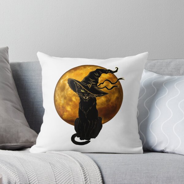 Item preview, Scary Vintage Black Cat Witch Hat Full Moon designed and sold by ViniBall.