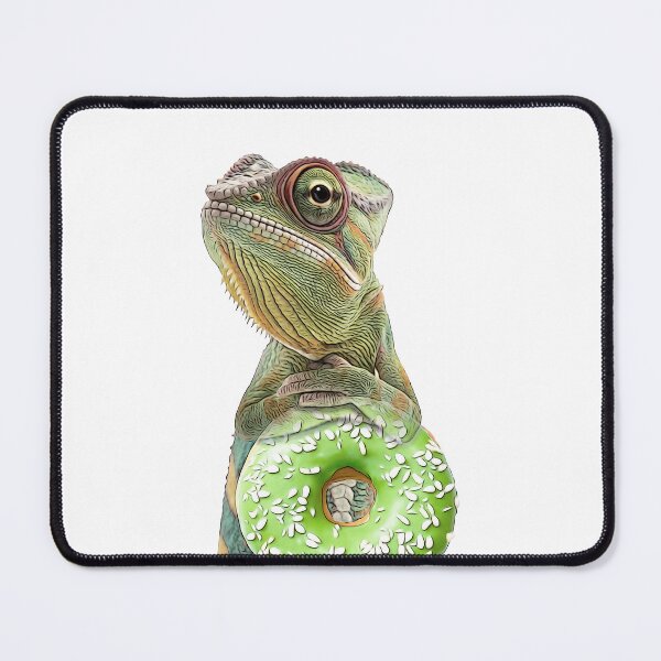 Item preview, Curious Chameleon with Green Donut designed and sold by PLisasPets.