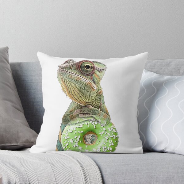 Item preview, Curious Chameleon with Green Donut designed and sold by PLisasPets.