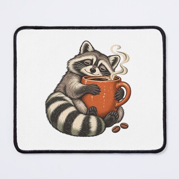 Item preview, Sleepy Raccoon with Coffee - Cozy Animal Art designed and sold by cybersilverhand.