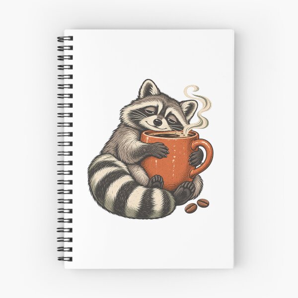 Item preview, Sleepy Raccoon with Coffee - Cozy Animal Art designed and sold by cybersilverhand.