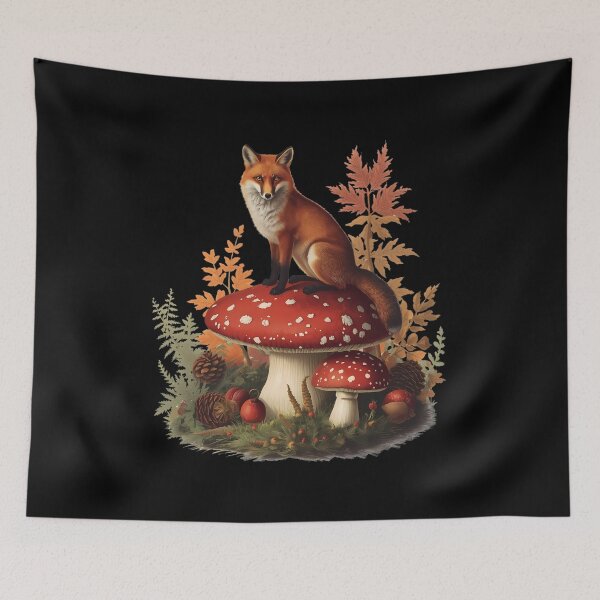 Item preview, Vintage Red Fox on Amanita Mushroom Dark Cottagecore Autumn Sticker designed and sold by Youram.